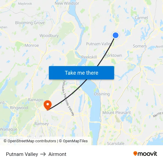 Putnam Valley to Airmont map