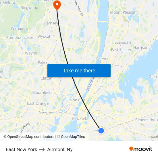 East New York to Airmont, Ny map