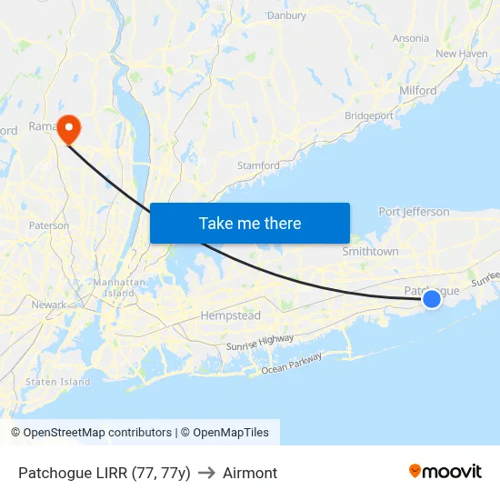 Patchogue LIRR (77, 77y) to Airmont map