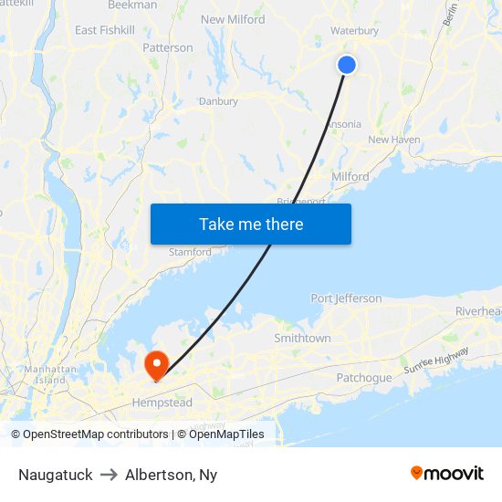 Naugatuck to Albertson, Ny map