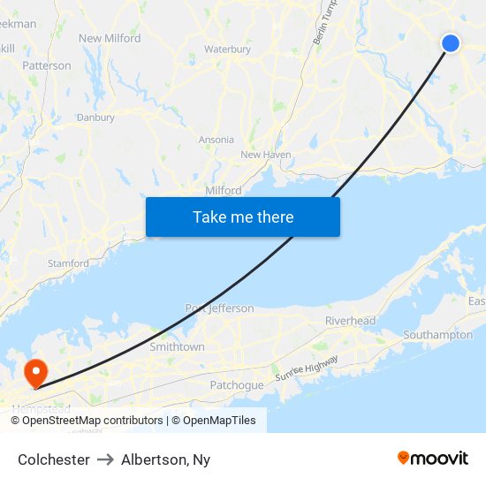 Colchester to Albertson, Ny map