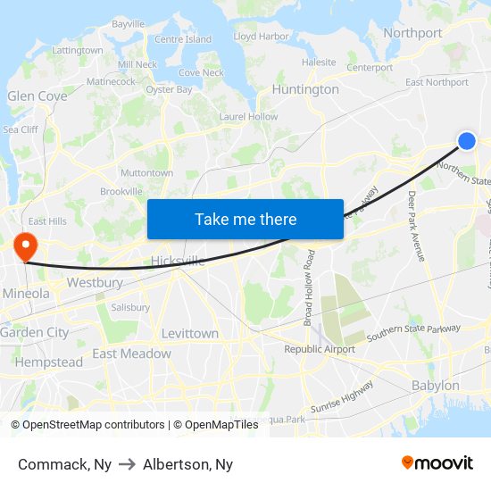 Commack, Ny to Albertson, Ny map