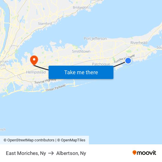 East Moriches, Ny to Albertson, Ny map