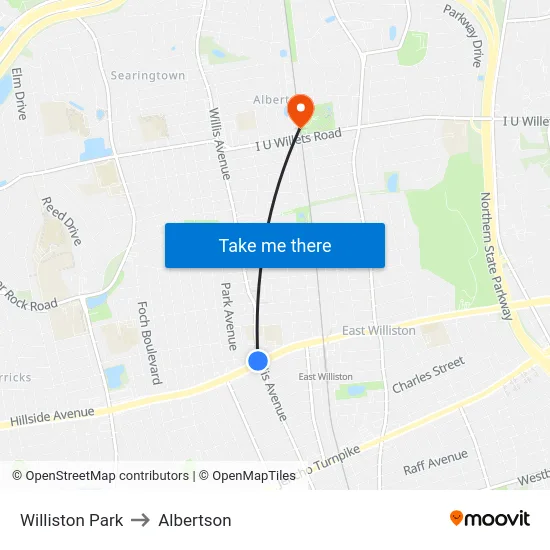 Williston Park to Albertson map