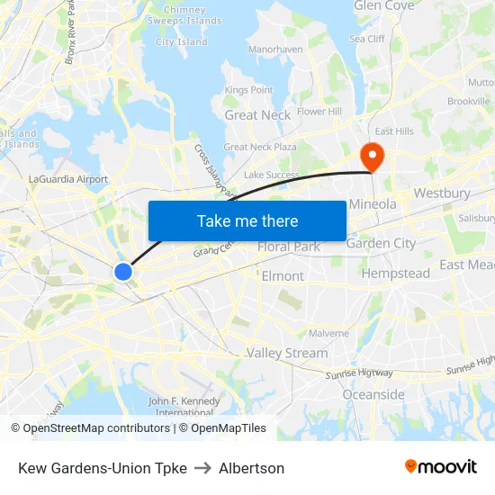 Kew Gardens-Union Tpke to Albertson map