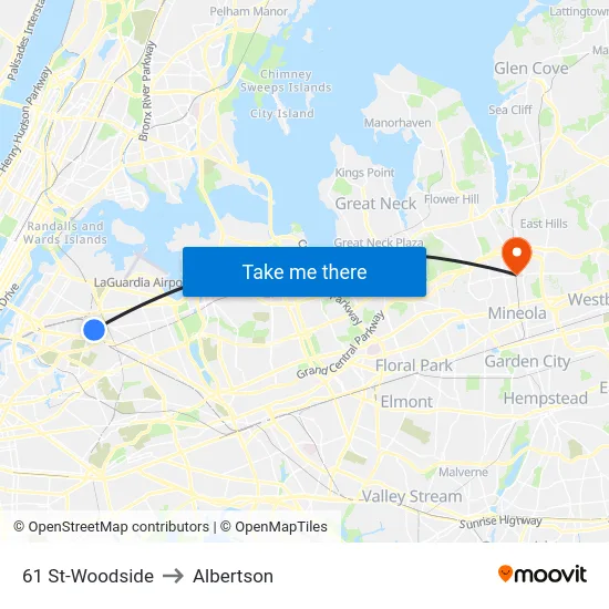 61 St-Woodside to Albertson map