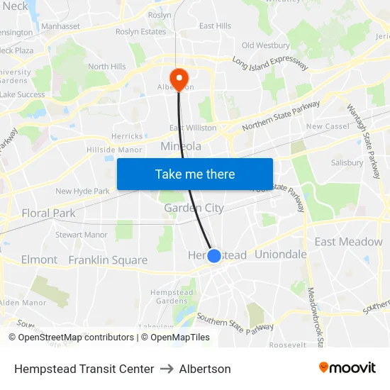 Hempstead Transit Center to Albertson map