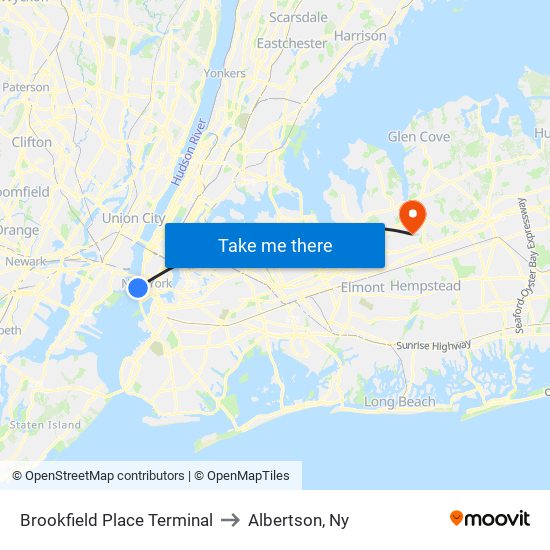 Brookfield Place Terminal to Albertson, Ny map