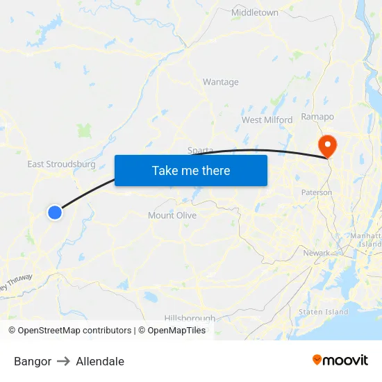 Bangor to Allendale map