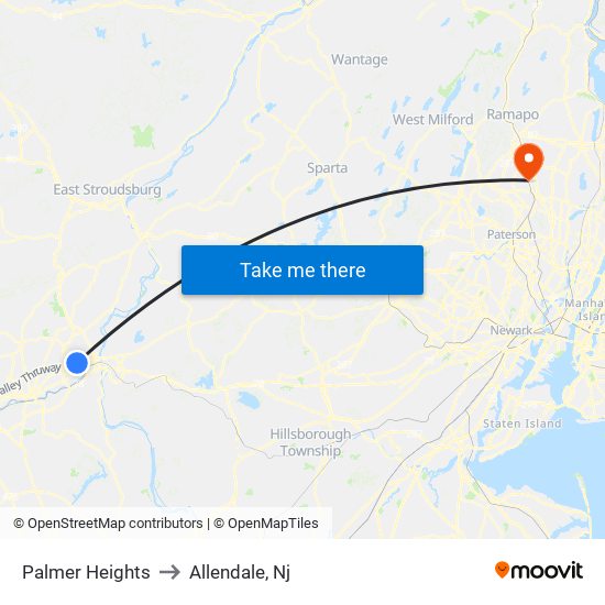 Palmer Heights to Allendale, Nj map