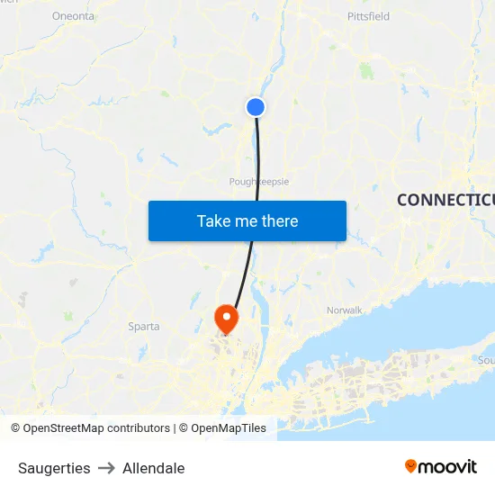 Saugerties to Allendale map