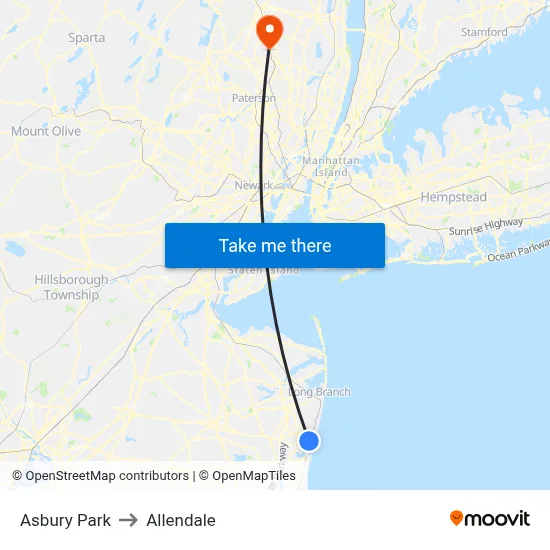 Asbury Park to Allendale map