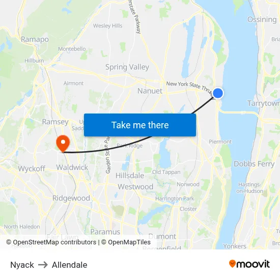Nyack to Allendale map