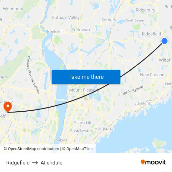 Ridgefield to Allendale map