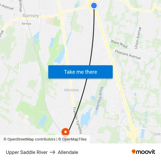Upper Saddle River to Allendale map