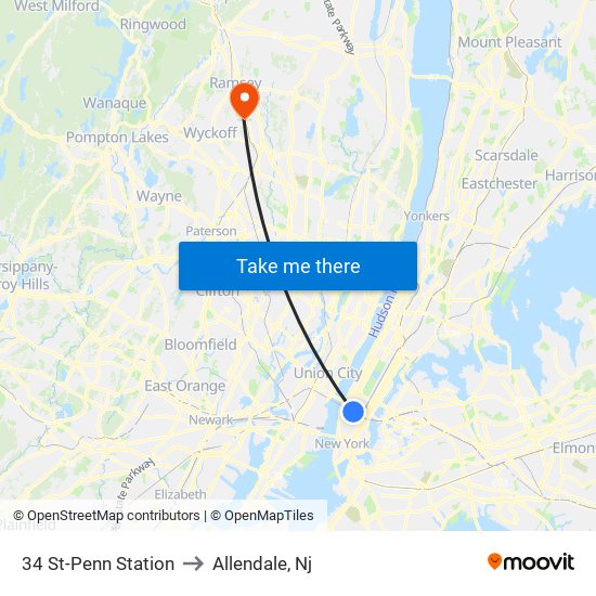 34 St-Penn Station to Allendale, Nj map
