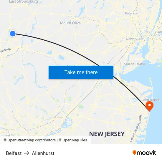 Belfast to Allenhurst map