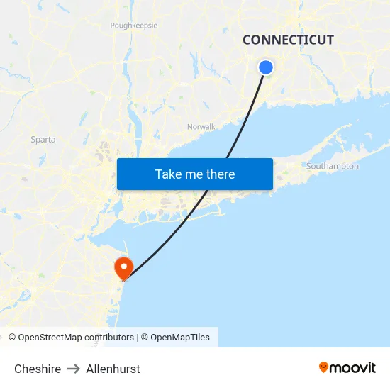Cheshire to Allenhurst map