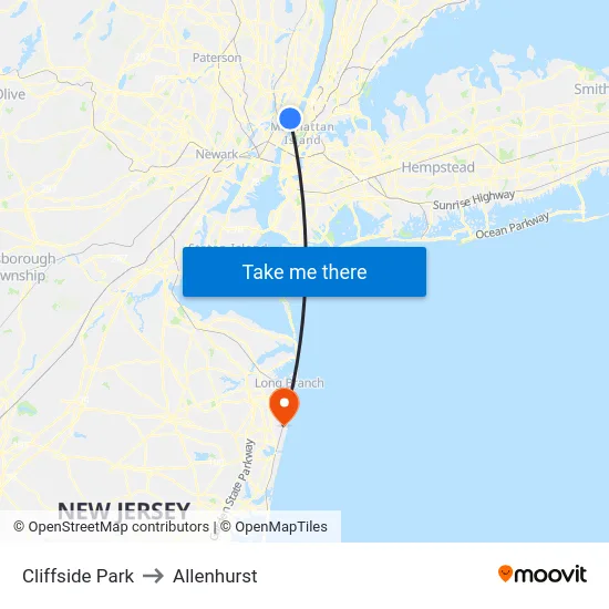 Cliffside Park to Allenhurst map