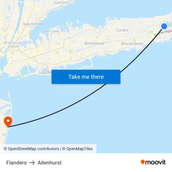 Flanders to Allenhurst map