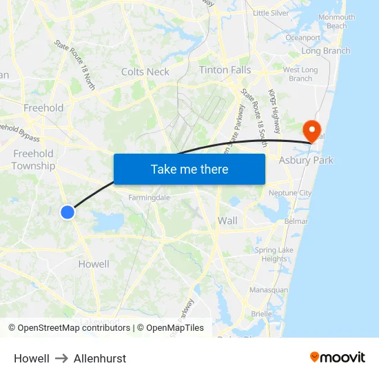 Howell to Allenhurst map