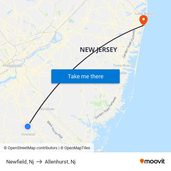 Newfield, Nj to Allenhurst, Nj map