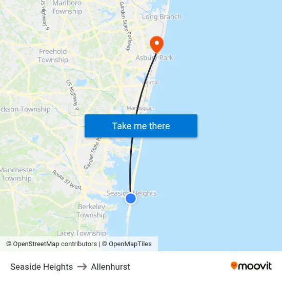 Seaside Heights to Allenhurst map