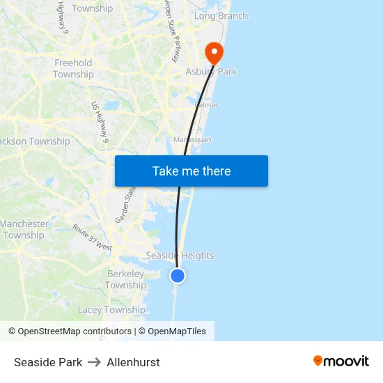 Seaside Park to Allenhurst map