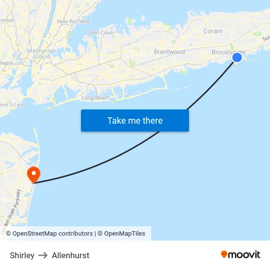 Shirley to Allenhurst map