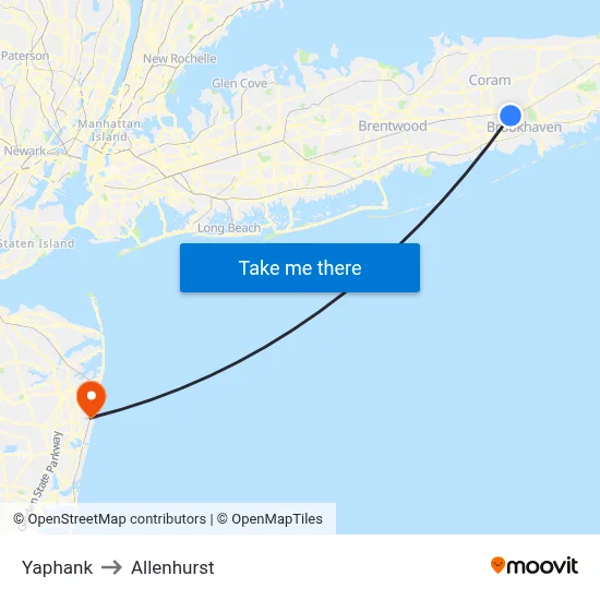 Yaphank to Allenhurst map