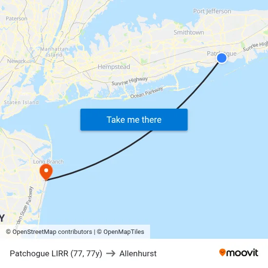 Patchogue LIRR (77, 77y) to Allenhurst map