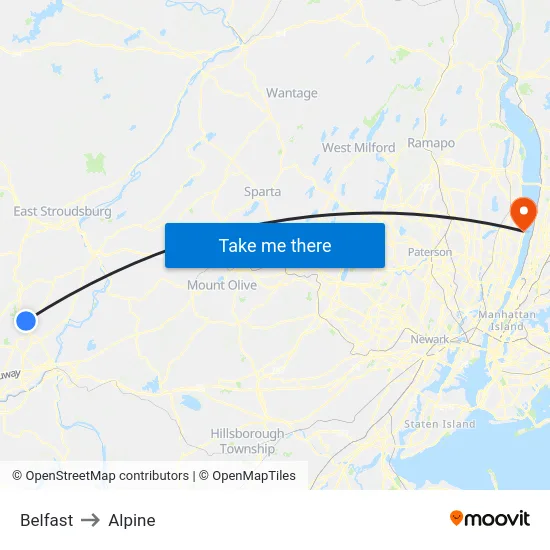 Belfast to Alpine map