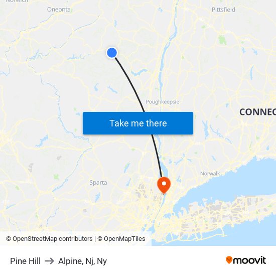 Pine Hill to Alpine, Nj, Ny map