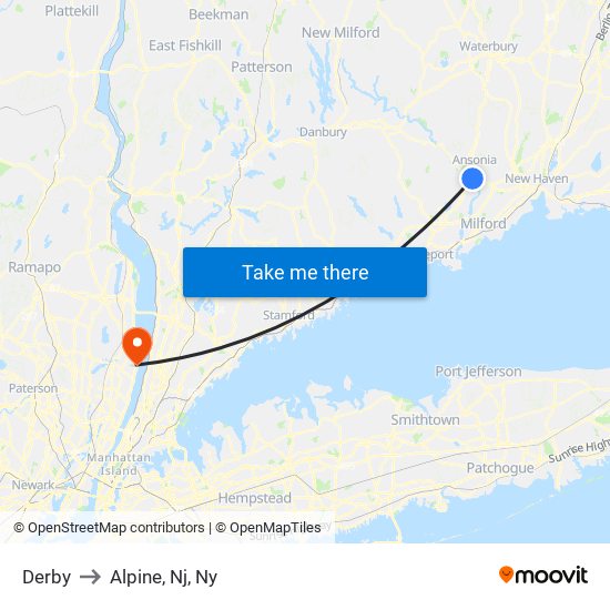 Derby to Alpine, Nj, Ny map