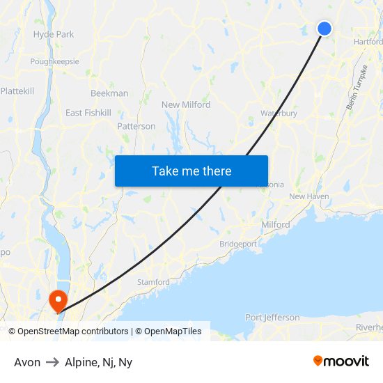 Avon to Alpine, Nj, Ny map