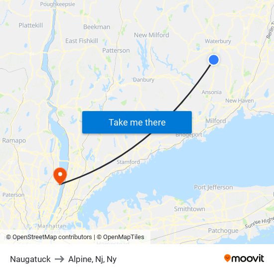 Naugatuck to Alpine, Nj, Ny map