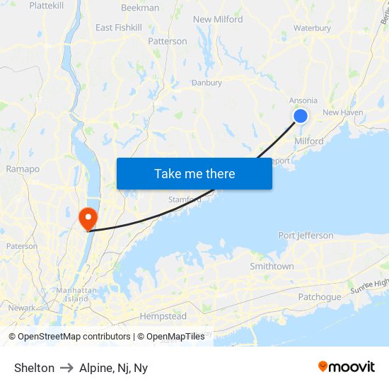 Shelton to Alpine, Nj, Ny map