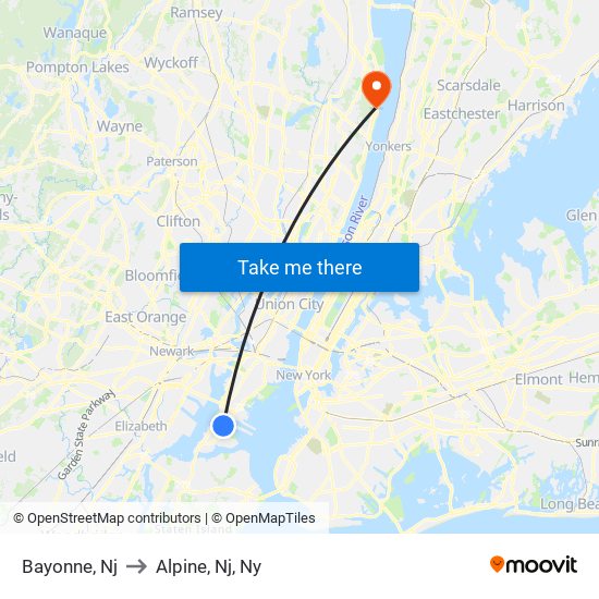 Bayonne, Nj to Alpine, Nj, Ny map