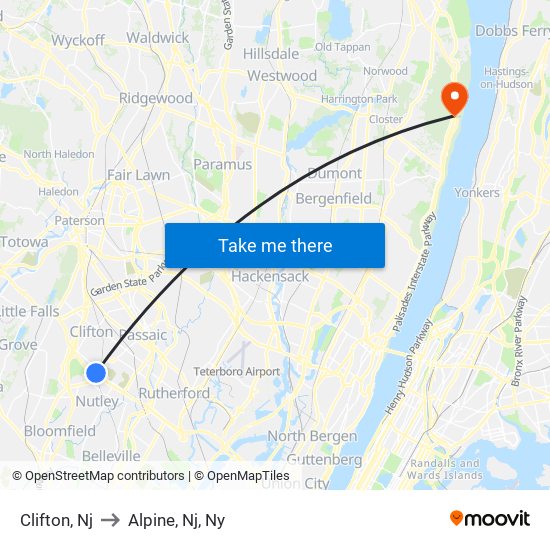 Clifton, Nj to Alpine, Nj, Ny map