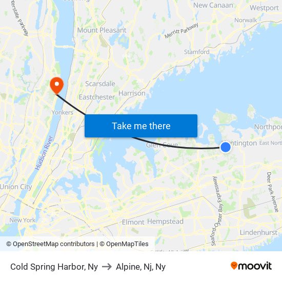 Cold Spring Harbor, Ny to Alpine, Nj, Ny map