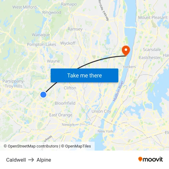 Caldwell to Alpine map