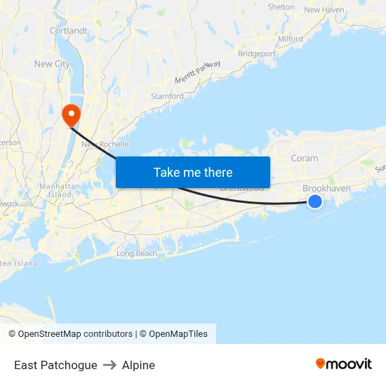 East Patchogue to Alpine map