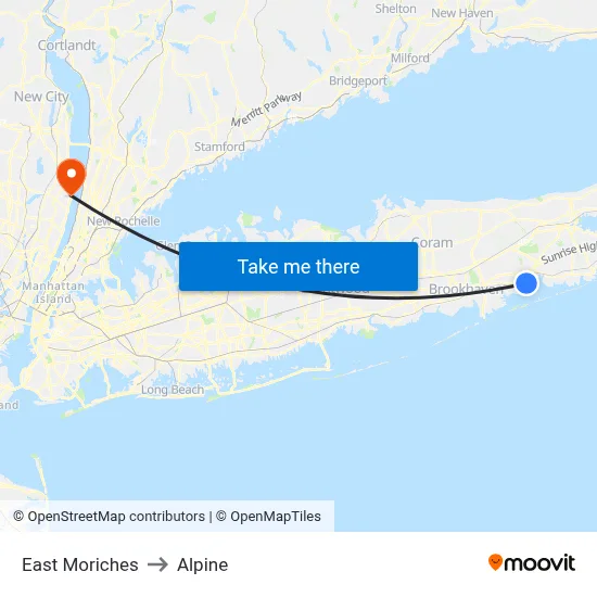 East Moriches to Alpine map