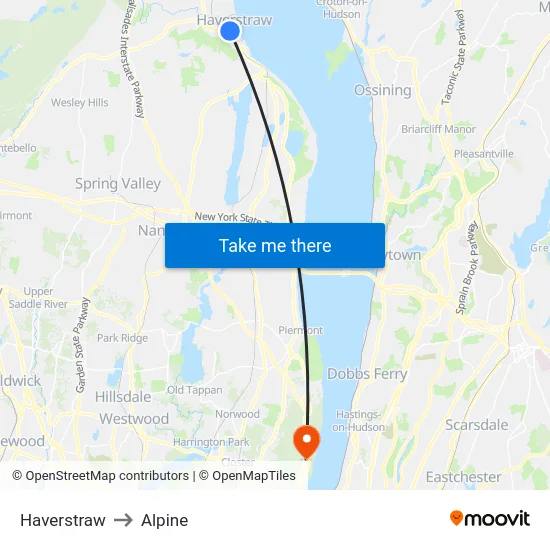 Haverstraw to Alpine map