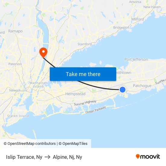 Islip Terrace, Ny to Alpine, Nj, Ny map