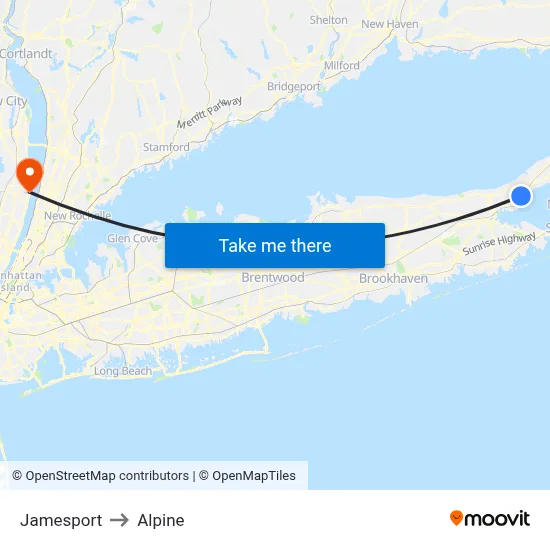 Jamesport to Alpine map