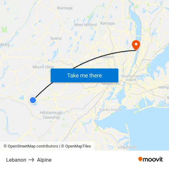 Lebanon to Alpine map