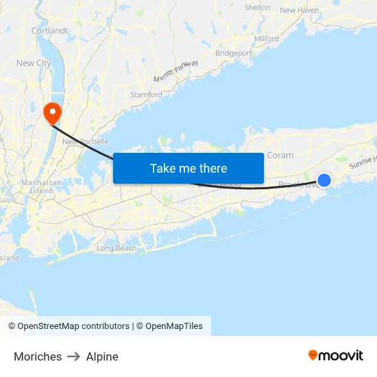 Moriches to Alpine map