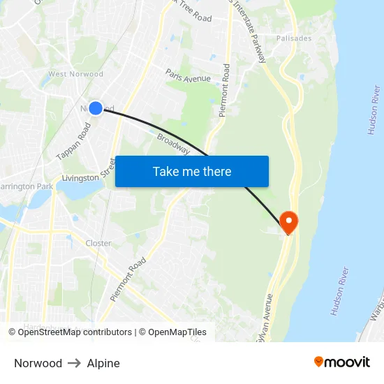 Norwood to Alpine map