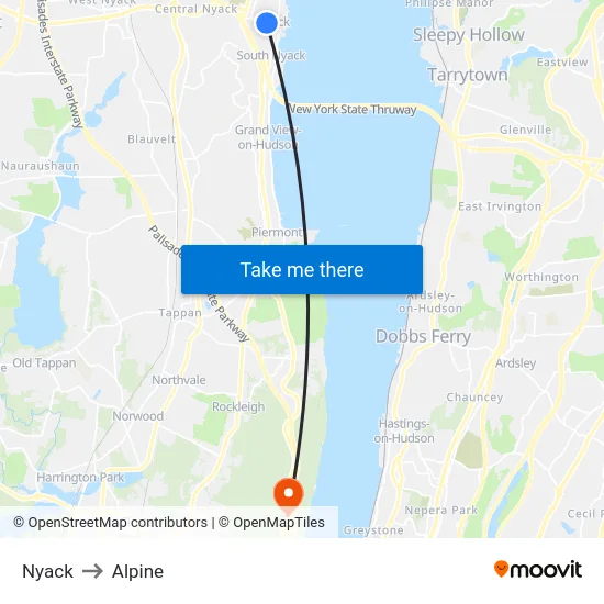 Nyack to Alpine map